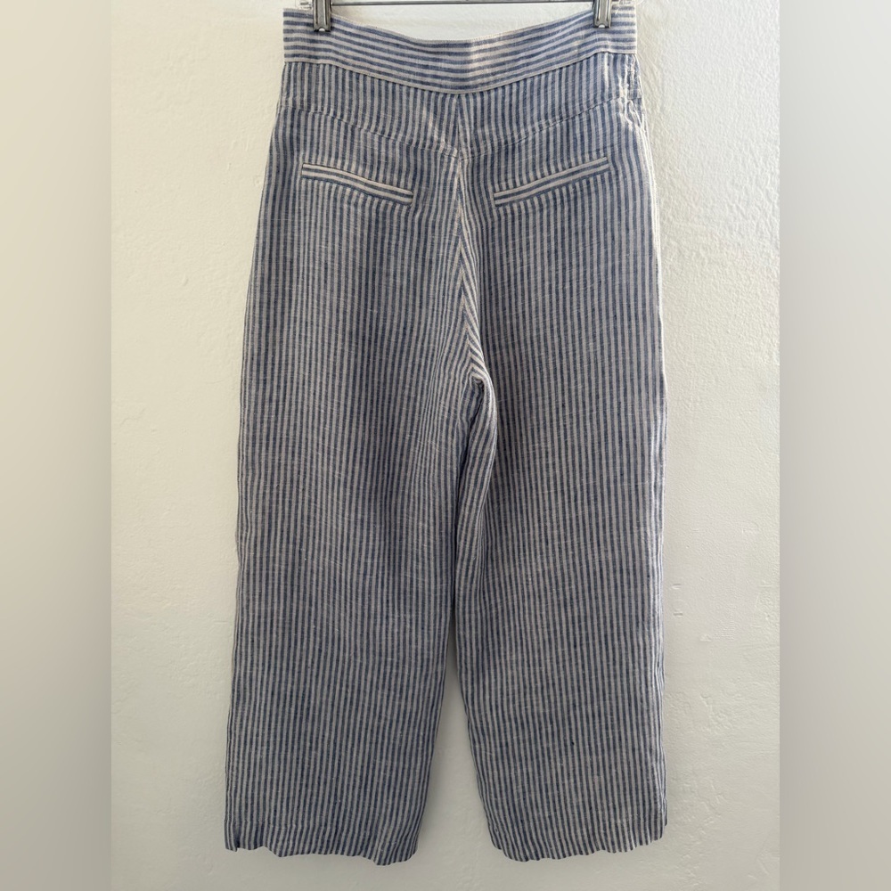 De Castro Blue White Striped 100% Linen Cropped Wide Leg Pants M - Picture 3 of 9